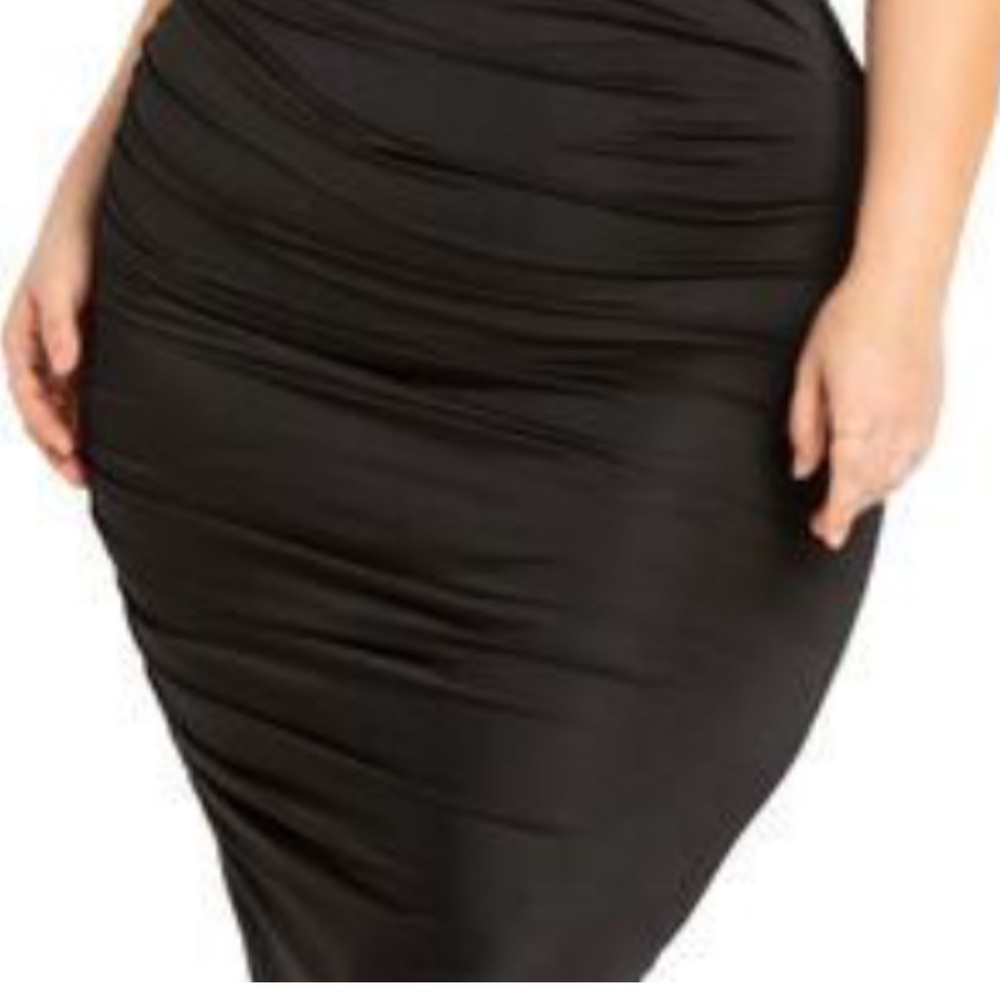 Ashley Stewart Black One-Shoulder Ruched Bodycon Dress - Picture 3 of 3